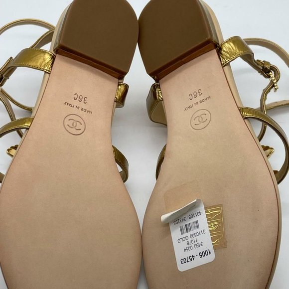 CHANEL 19A Leather CC Logo Thong T Strap Flat Gladiator Sandals Shoes - Picture 11 of 13